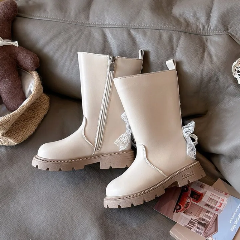 Warm Knee Length Cool Shapes Children Shoes Kids Boots Autumn Winter Fashion High Top Student Shoes Girls Long Boots with Bow