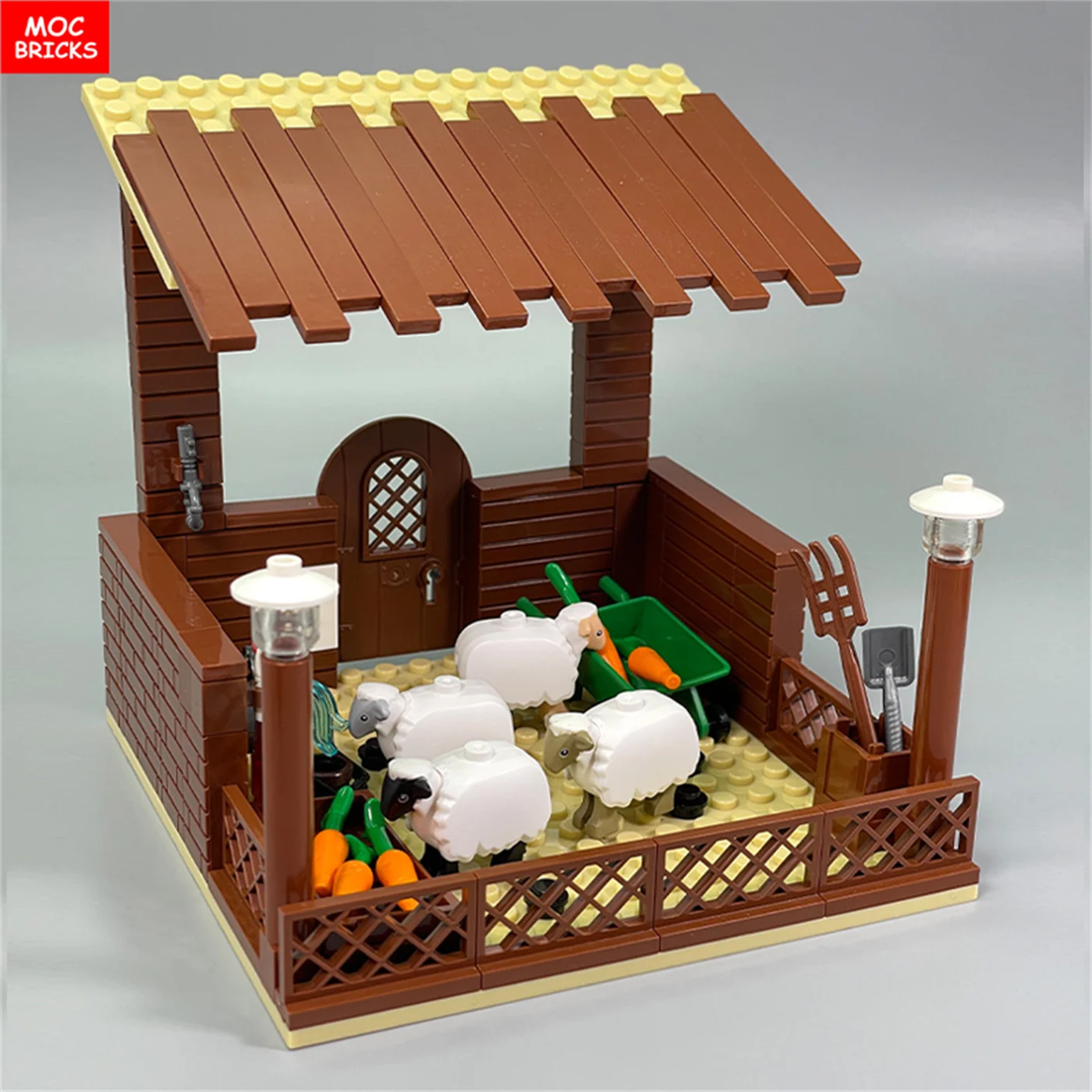 MOC Bricks Cute Sheep Goat Shed Sheepfold Animal DIY Farm Grassland View Building Blocks Accessories Children's Toys Gifts