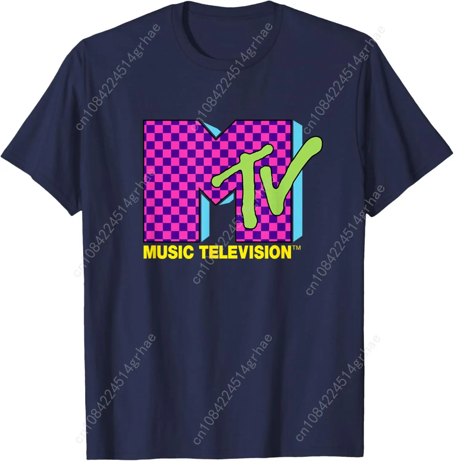تي شيرت MTV Music Television Retro 80's Neon Pink Checkerboard Logo #2