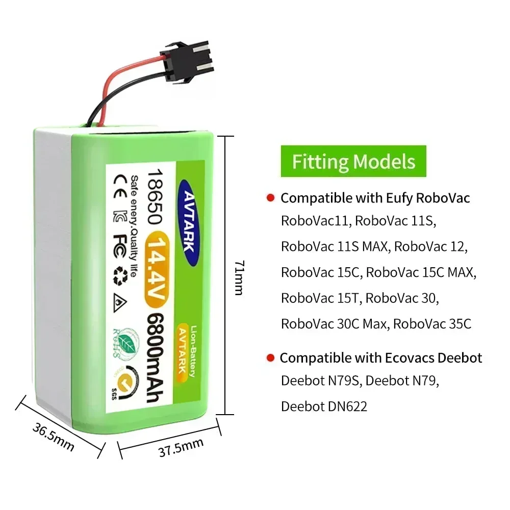 리튬 이온 배터리, Conga Excellence 950 990 1090 1790 1990 Deebot N79S N79 DN622 Eufy Robovac 11S 12 X500 용, 14.4V, 4000mAh