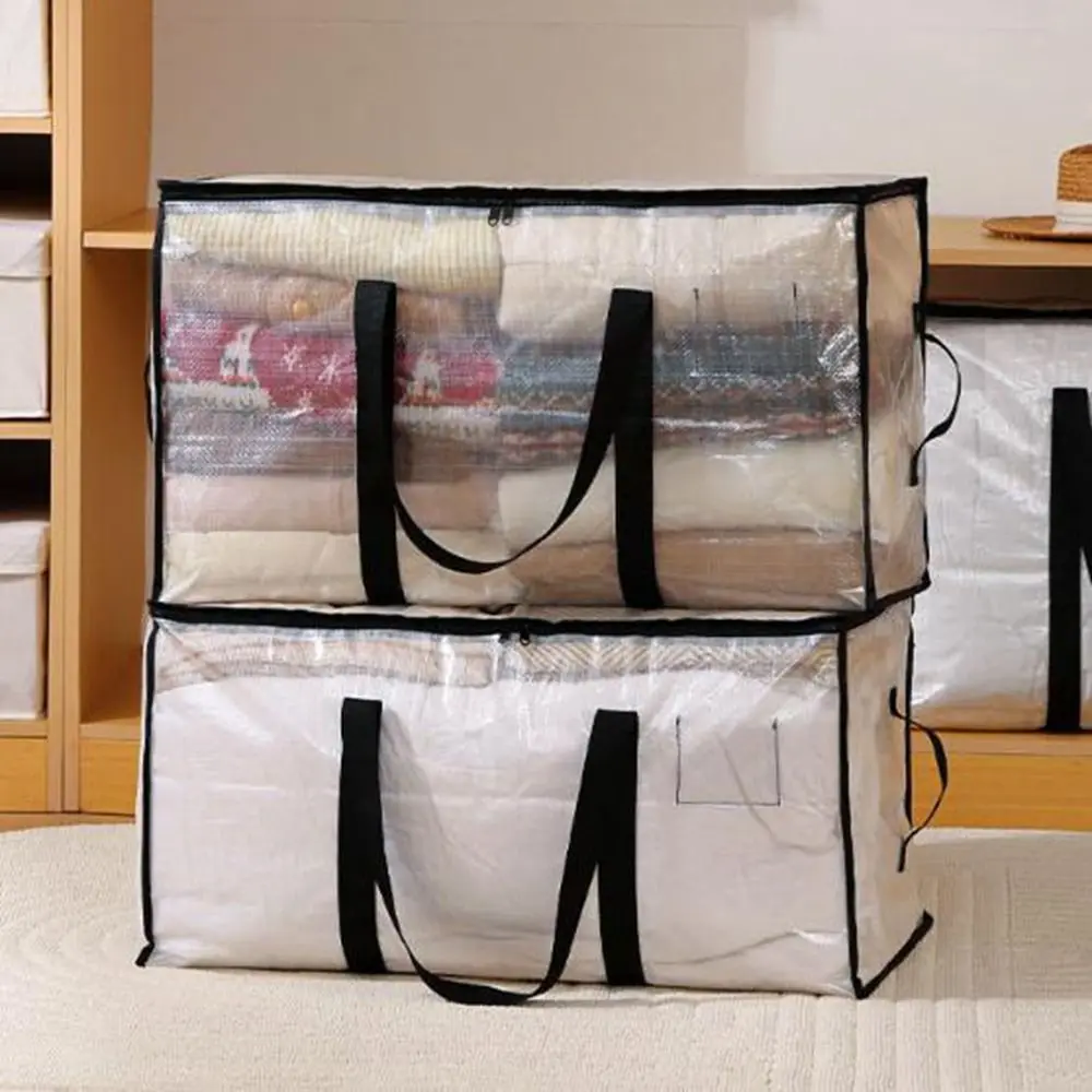 2Pcs Double Zipper Transparent Storage Bag Large Capacity Dustproof Moving Luggage Bags Reusable Waterproof
