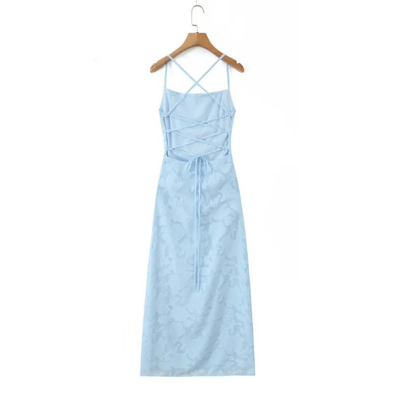 Alça cruzada emagrecedora longa Dr em tecido de cetim azul macio com bordado suave Fre Sle para vários ocns