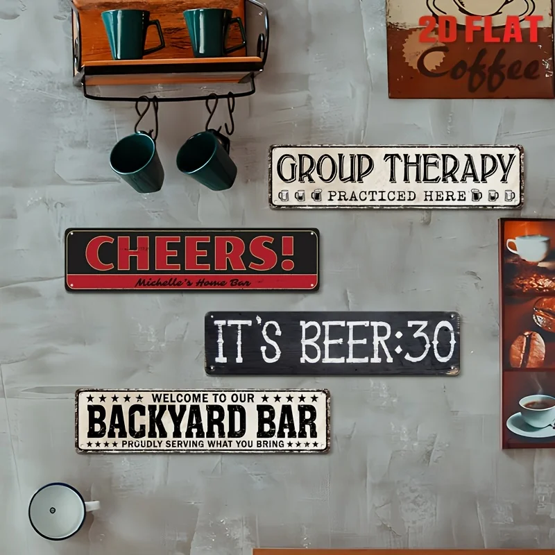 4pcs Vintage Metal Wall Decor Tin Sign Set - 