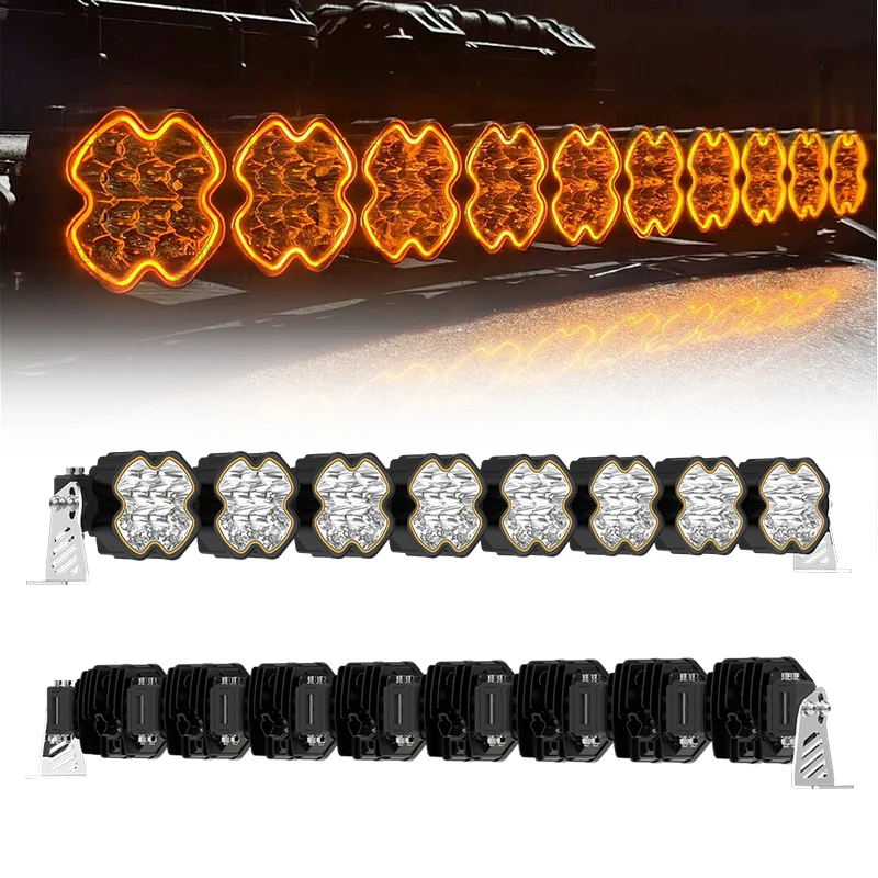 HAOLIDE Modular LED Strip Light Bar 7-9 Units High Power Amber Yellow DRLIP68 for Wrangler 4x4 Truck Truck off-road use 12V 24V