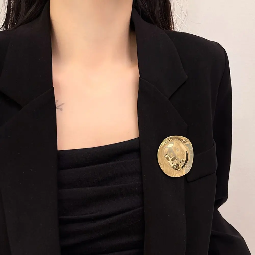 Alloy Round Slice Brooches Jewelry Accessories Minority Design Big Statement Irregular Brooch Luxury Brand Korean Style Women
