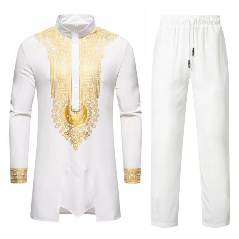 

Men's African Men's Suit Bronzing Top and Trousers 2-Piece Set muslim men clothing saudi caftan arab abaya