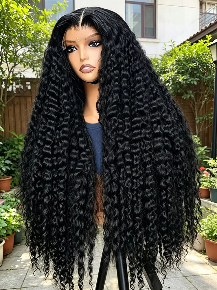 300 High Density Curly Human Hair Lace Front Wigs 40 46 Inch HD 13x6 Deep Wave Frontal Wig 13x4 Water Wave Raw Human Hair Wigs For Women Transparent Lace Bleached Knots On Sale