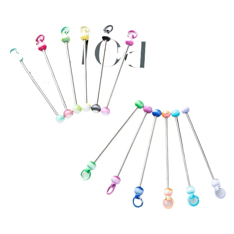 30pcs DIY Beaded Pole Gradual Change Color Beadable Keychain Hanger Accessories Pendant Wholesale Desk Organizers