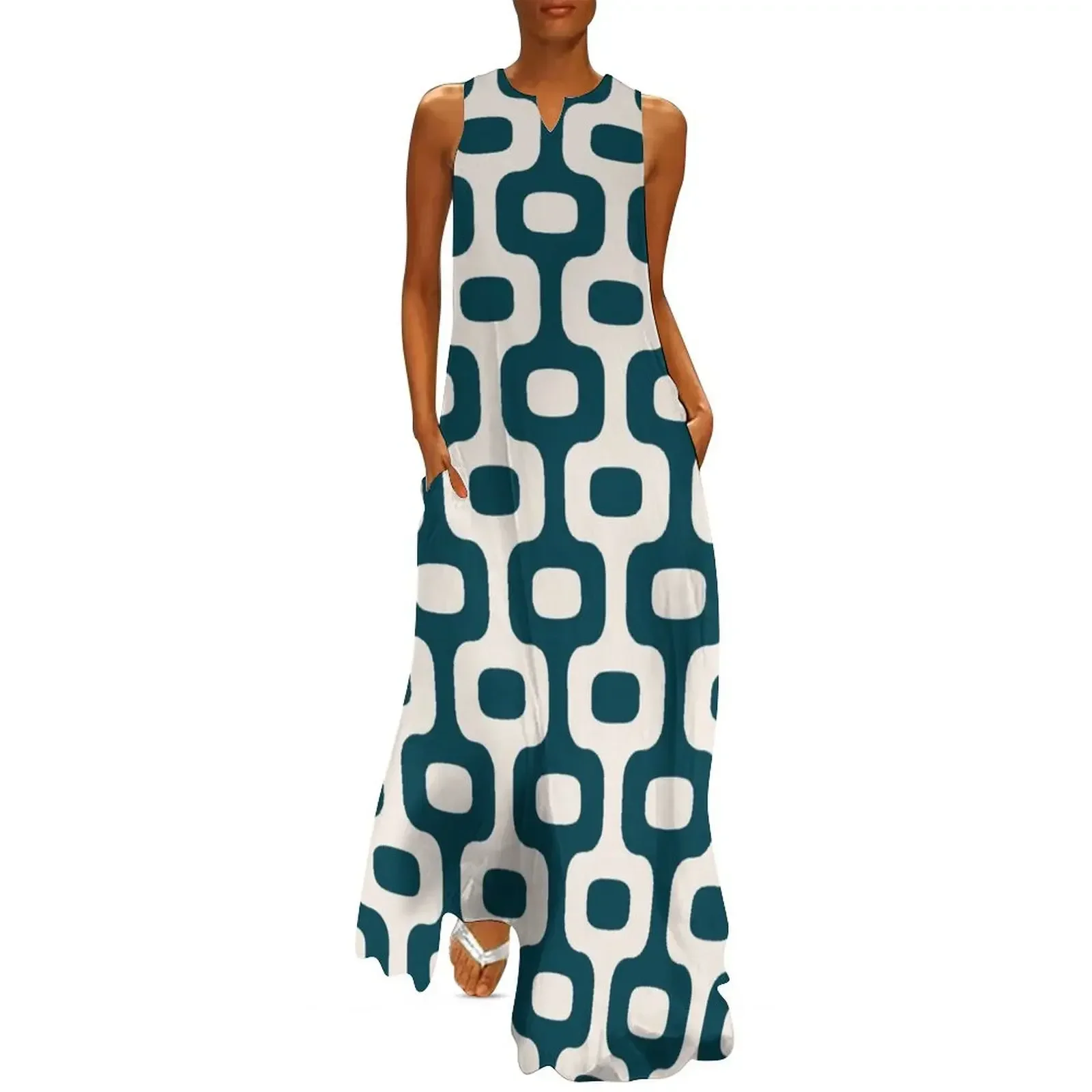 

Ipanema Dark Blue and White Pattern Long Dress fairy dress prom clothes dress for women summer