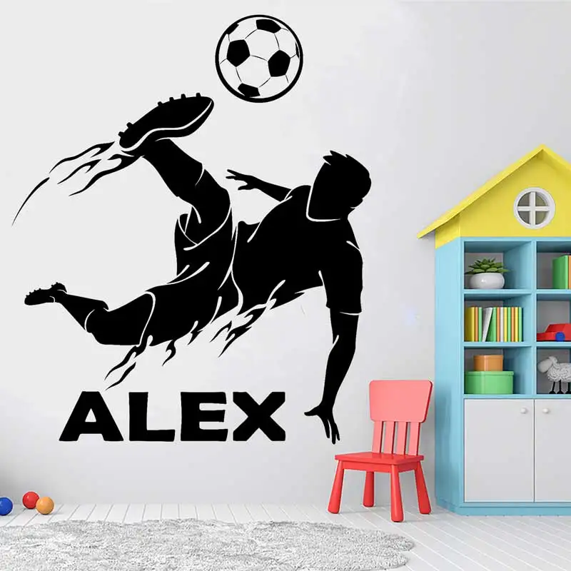 Custom Name and Number Soccer Player Wall Decal Home Decor for Boys Room Sport Football Vinyl Stickers Personalized Mural G-129