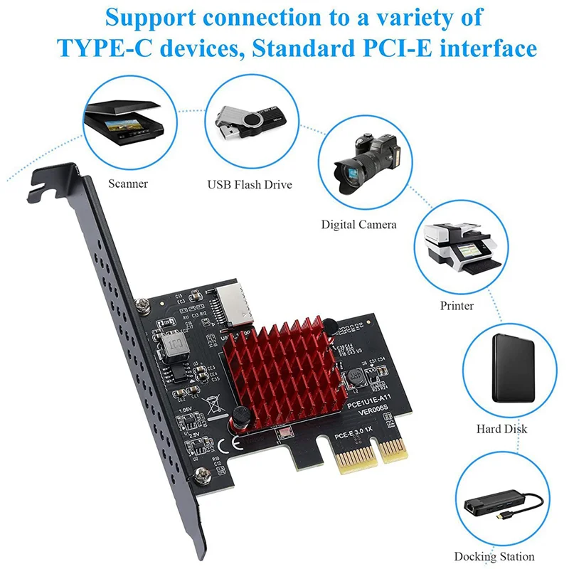 2 tarjetas de expansión PCIE USB 3,1 GEN2 tipo E, 10Gbps PCI Express 3,0 1X a 20 pines Panel tipo C conector para Windows 10/8