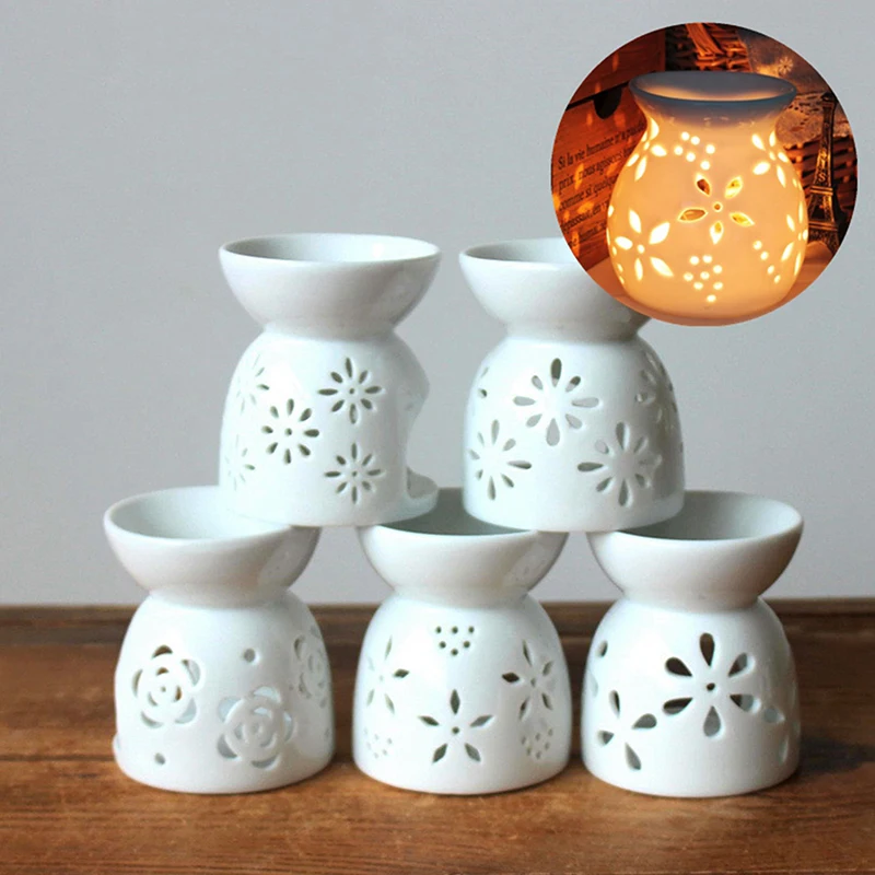 Ceramic Crafts Aroma Burner Handmade Hollow Flower Pattern Essential Oil Burner Candle Lamp Many Style HomeOffice Craft Decor 1X