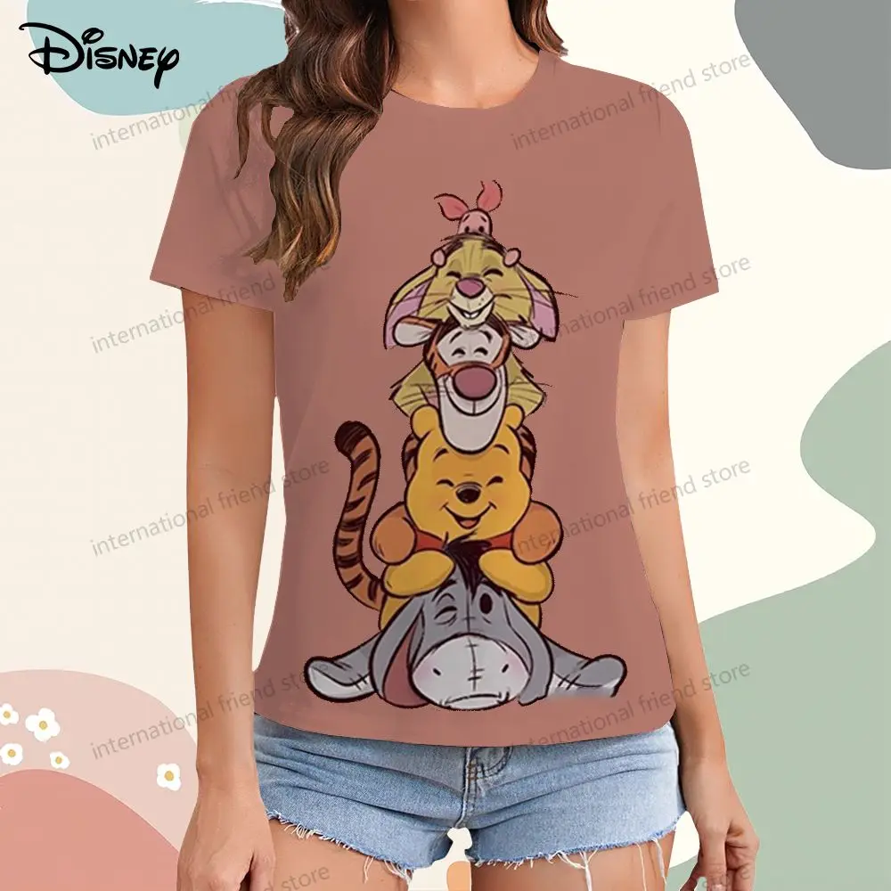 Disney Winnie  Pooh Women\'s T-shirt XS-3XL T-shirts Top Kawaii Cheap Clothes New Dress Woman Clothing Y2k O Neck Leisure 2024