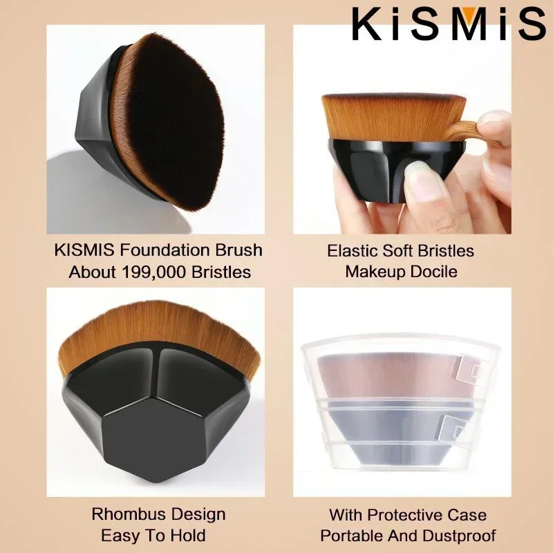 Pennello Kabuki per il viso esagonale ad alta densità con parte superiore piatta per applicazione di trucco in crema liquida in polvere impeccabile