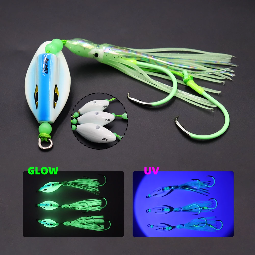 ZYZHE 1pc Sea Fishing JIG String Hooks 100g 150g 200g Deep Sea Boat Fishing Lure For Tuna Marlin Swordfish Saltwater Bait Rigs - view 4
