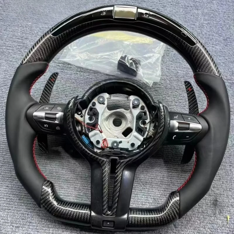 Customized Car Carbon Fiber Flat-bottom Steering Wheel for F20 F22 F25 F30 F10 F15  F21 F40 F52  M3 M4 M5 with LED Leather