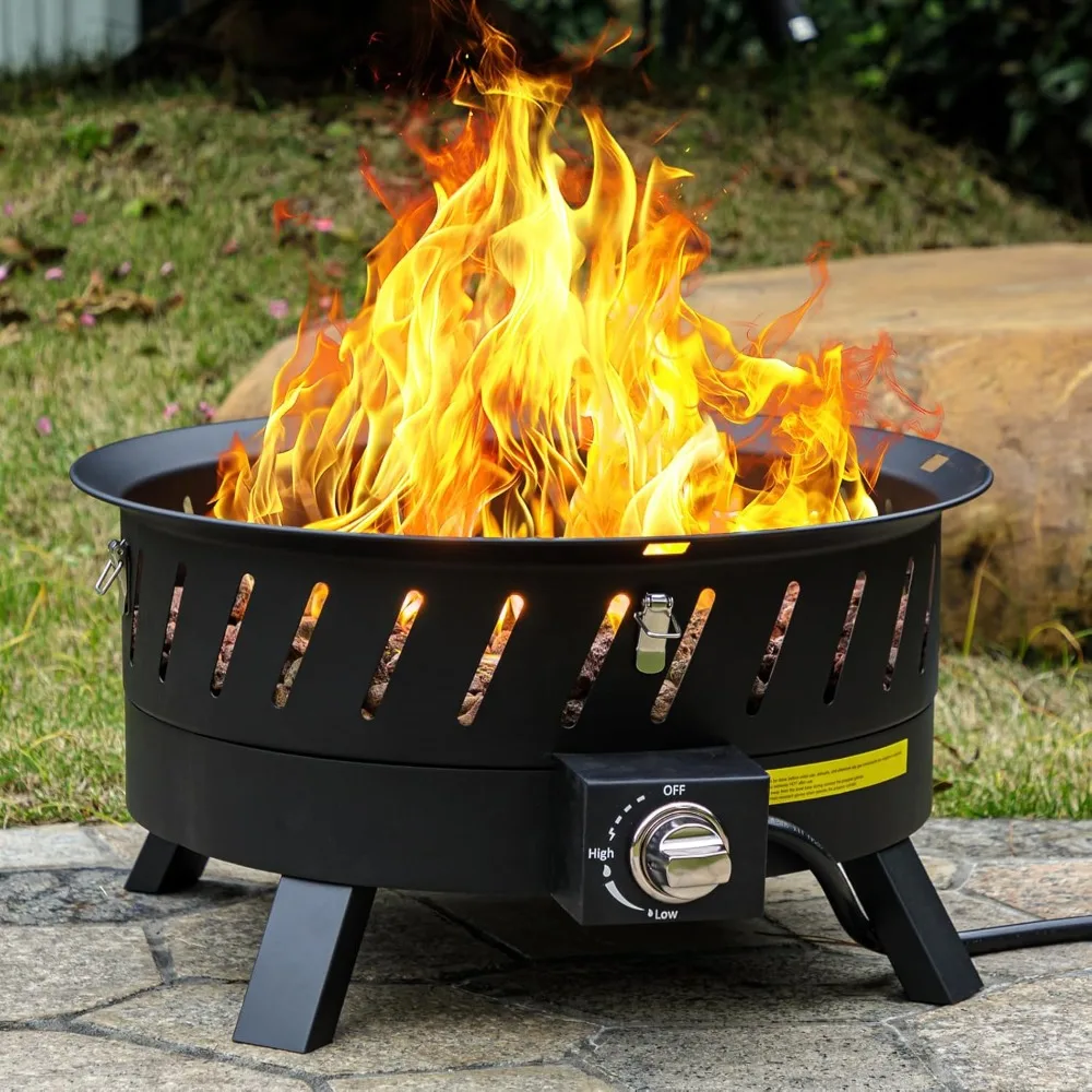 

22 inch Portable Propane Fire Pits, Gas Fire Pit Bowl for Outside with Lid & Handle, Smokeless Gas Firebowl,Propane Firepi