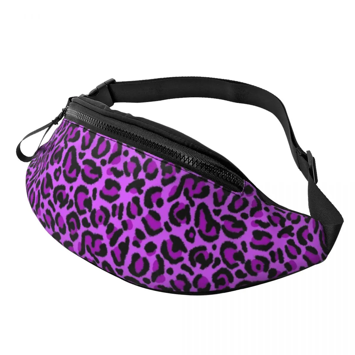 Custom Purple Leopard Print Fanny Pack Women Men Cheetah Skin Pattern Crossbody Waist Bag for Running Phone Money Pouch