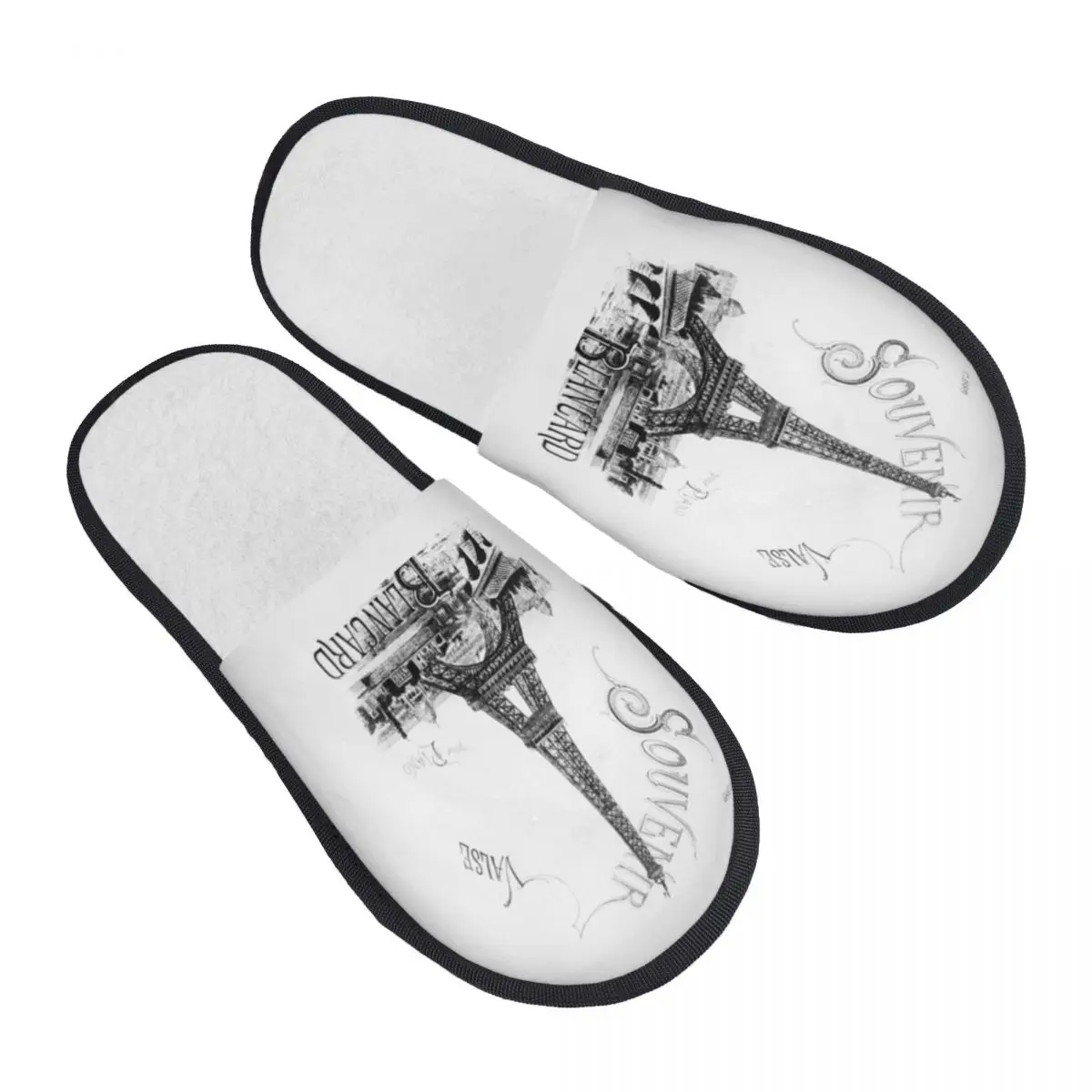 Custom Print Women Eiffel Tower Souvenir Paris France House Slippers Soft Warm Memory Foam Fluffy Slipper Indoor Outdoor Shoes