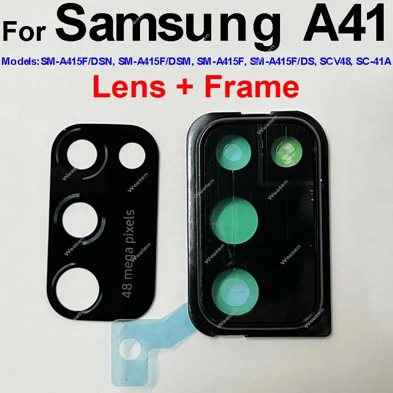 Cubierta de lente de vidrio de cámara trasera para Samsung Galaxy A31, A315F, A41, A415F, A71, A715F, marco de anillo de cristal de cámara principal trasera, reemplazo