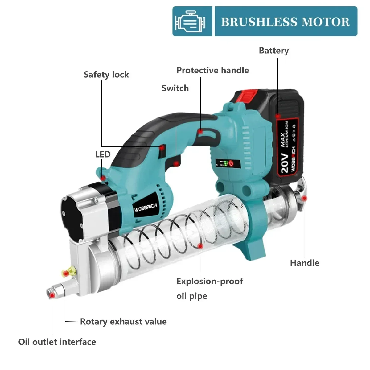 10000PSL 689Bar Electric Grease Gun High Pressure Explosion-proof PC Labor-saving Large Capacity For Lithium Battery 18V Battery