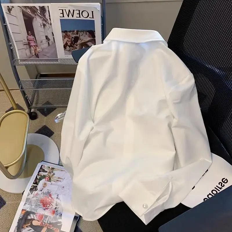 Rose Spring Elegance Literature White Shirt Women 2024 Spring New Niche Loose Westernization Single-breasted Long Sleeved Shirt