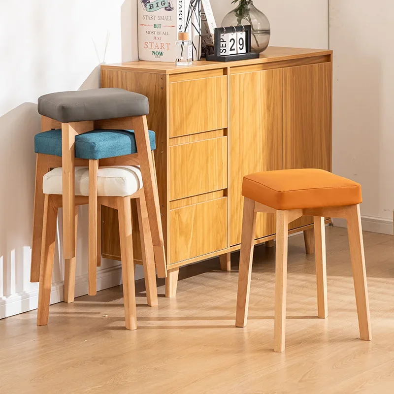 Solid wood stool simple stacking board Chinese dining table wooden soft bag seat cushion bedroom dressing stool