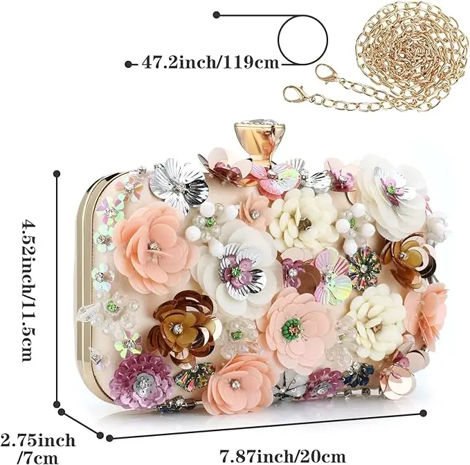 Lost In Vintage elegante pochette decorata da fiori 3D multicolori Glitter paillettes Fowers Crystal Beaded Bride Luxury