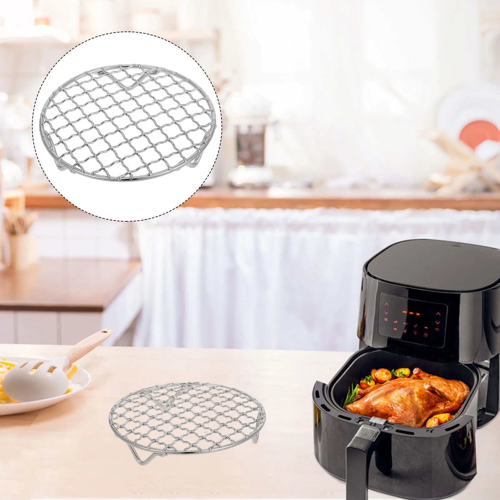 

Stainless Steel Round Cooking Rack 20Cm With Legs For Air Fryer Electric Ceramic Stove Baking Grilling Mesh Wire Rack Oven