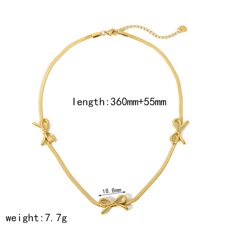 Fashion Dainty 18k Gold Plated Waterproof Pearl Bow Pendant Necklace Stainless Steel Snake Chain Necklace for Women Gifts