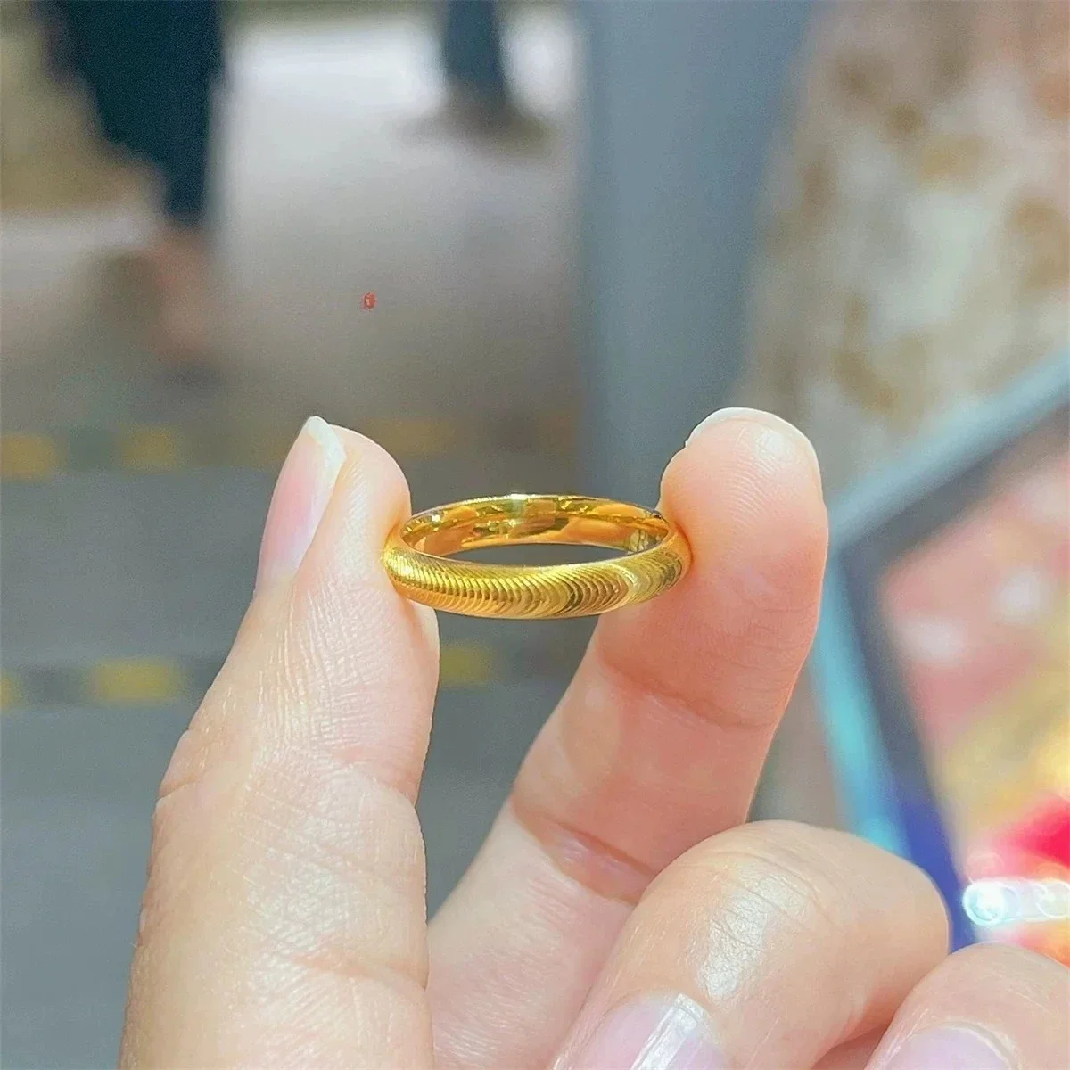 NovaGlod 9999 24K real gold Plain Ring Seiko Cat Eye Ring fashion simple couple ring first jewelry