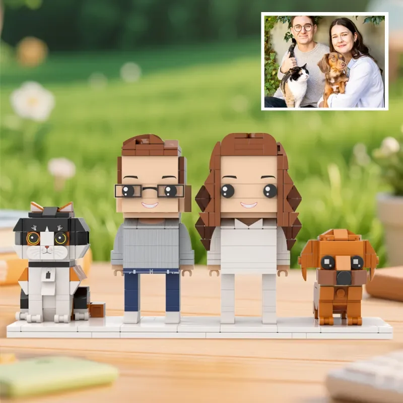 Foto di blocchi di costruzione persaonalizzati 2 persone e gatti Figure di cani Regalo di famiglia di animali domestici i miei mattoncini personalizzati Mattoni per tutto il corpo