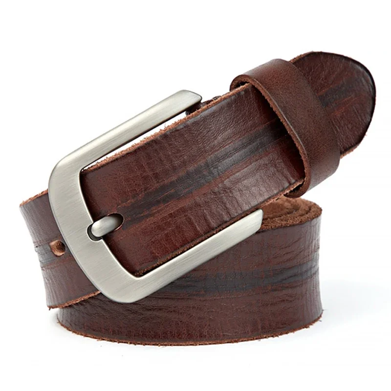 Genuine Leather Men's Belt Fashionable Pin Buckle Tree Cream Real Cowhide Handmade Embossed Trousers Belts