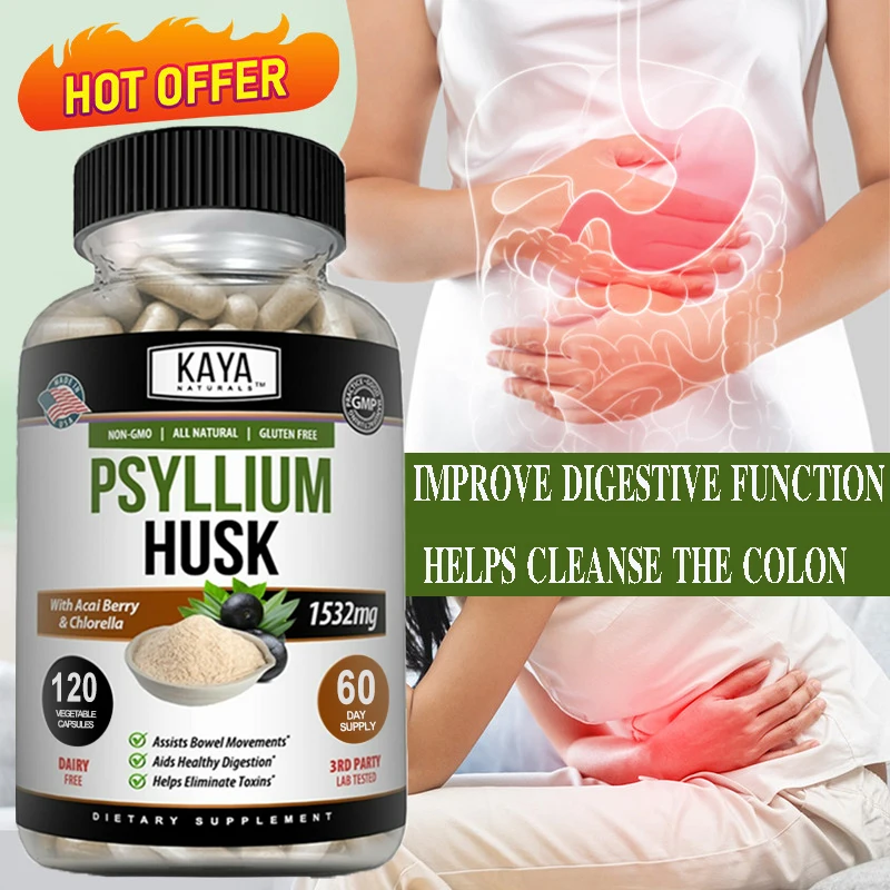 Psyllium Husk Capsules - Helps Improve Metabolism, Promote Bowel Movements, Aid Detoxification & Cleanse The Colon