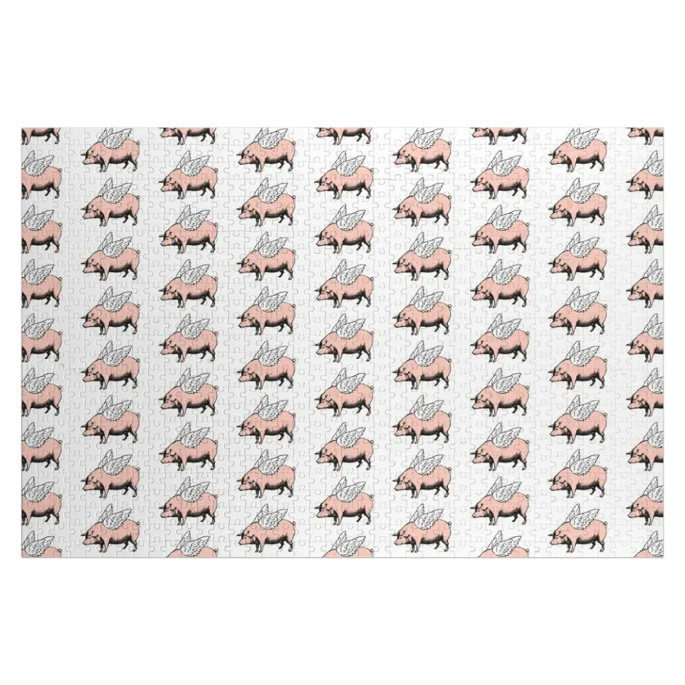 Pig with Wings Flying Pig When Pigs Fly Pigs with Wings Vintage Pig Jigsaw Puzzle Baby Toy Custom Wooden Name Puzzle