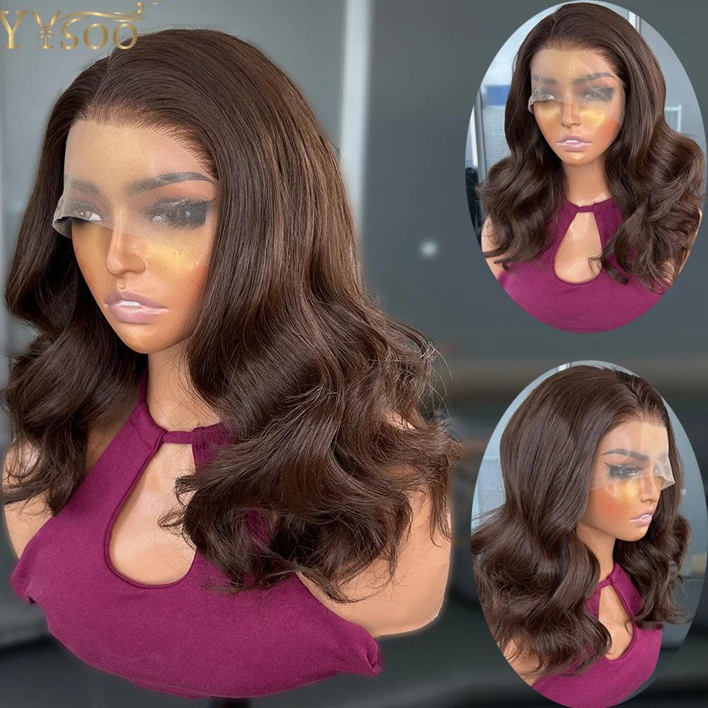 

Short 6# Brown Heat Resistant Body Wave Wig Natural Hairline 13x6 Glueless Futura Synthetic Lace Front Wigs for Women Deep Part