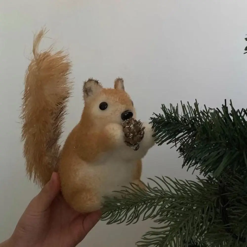 Flocking Christmas Tree Squirrel Pendant Simulation Lightweight Christmas Squirrel Decorations Mini Fluffy