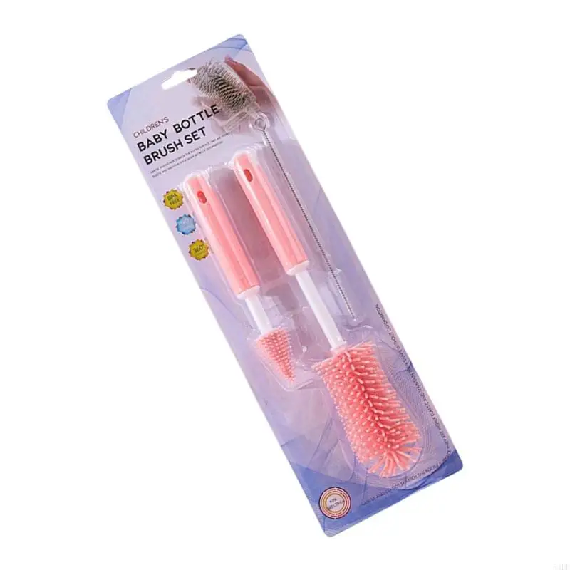 54DF طقم تنظيف زجاجات الأطفال 3 قطعة فرش سيليكون مقبض طويل للغاية قابل للفصل منظفات الحلمة لزجاجات الرضاعة #5