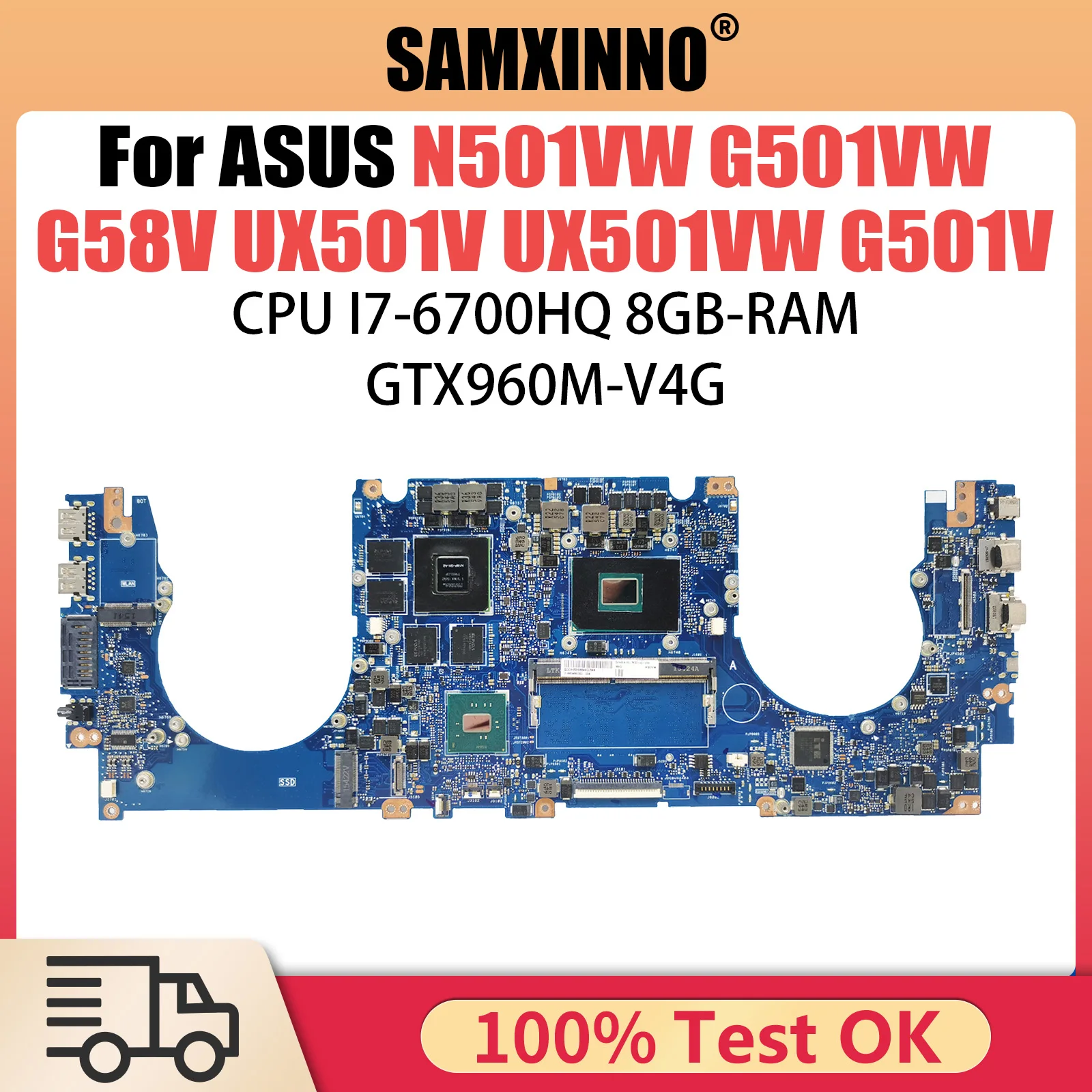 For ASUS N501VW G501VW G58V UX501V UX501VW G501V Laptop Motherboard N501V Mainboard Test OK I7-6700HQ Cpu 8GB-RAM GTX960M