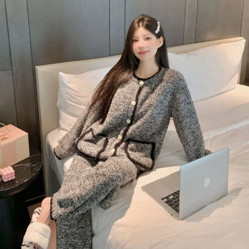 ملابس نوم شتوية للسيدات، سترة كاجوال عصرية بنصف فلانيل، ملابس منزلية سميكة وناعمة ورقيقة