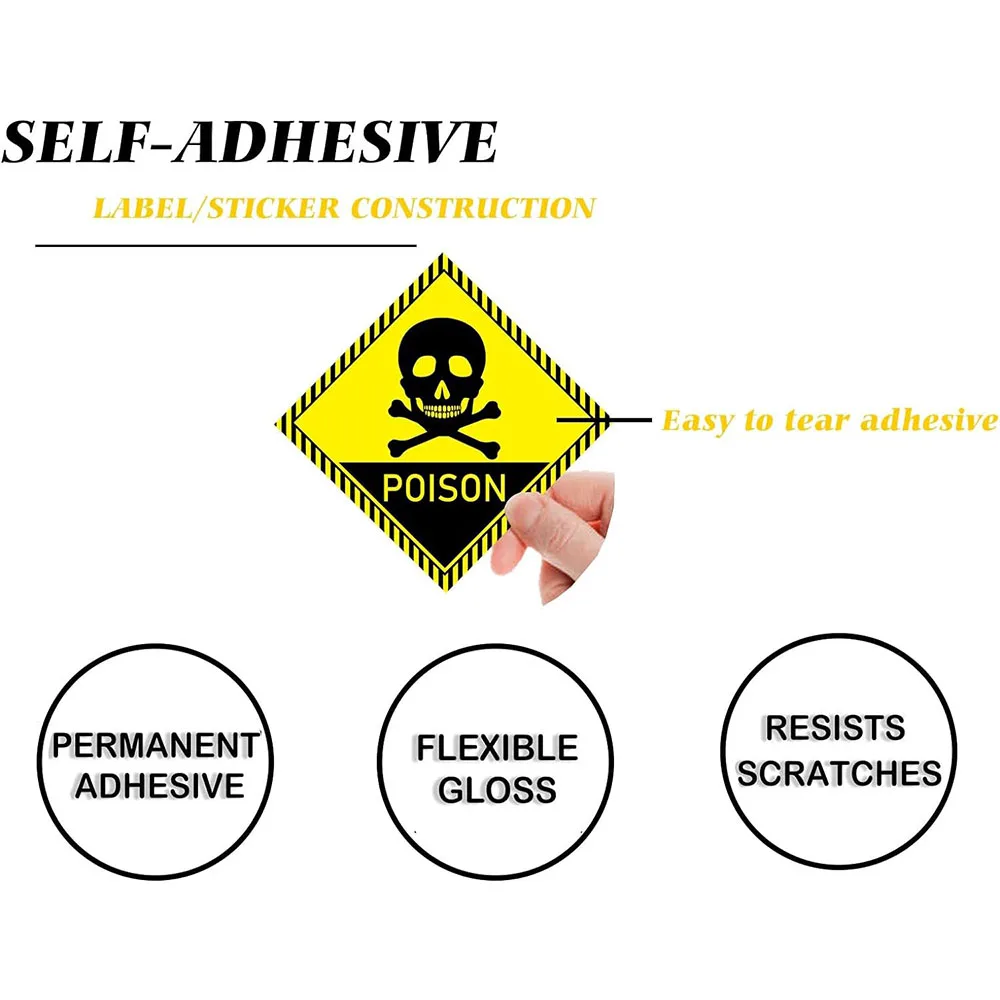 12Pcs Poison Skull and Crossbones Yellow Danger Poison Sign Stickers 4inch Caution Danger Safety Warning Sign Vinyl Label Decals