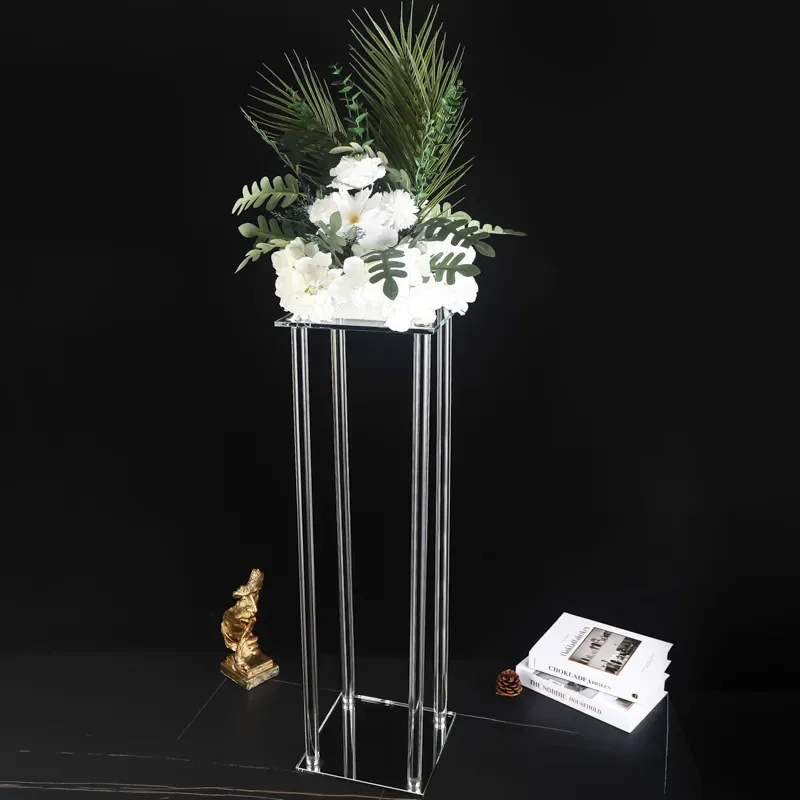 Transparent Square Crystal Glass Frame Wedding Centerpiece Flower Stand Stage Window Display Prop Event Road Guide Decoration