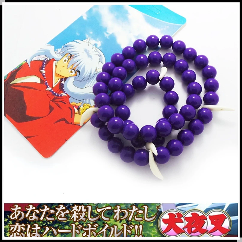 Anime inuyasha preto roxo frisado colar pulseira cosplay adereços jóias presentes para homens e mulheres