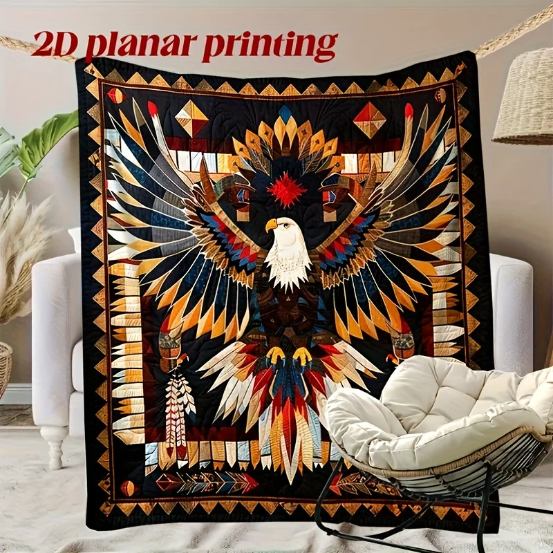 1pc Digital Printing Flannel Native American Totem Eagle Blanket, an extremely warm, soft, comfortable and lightweight plush
