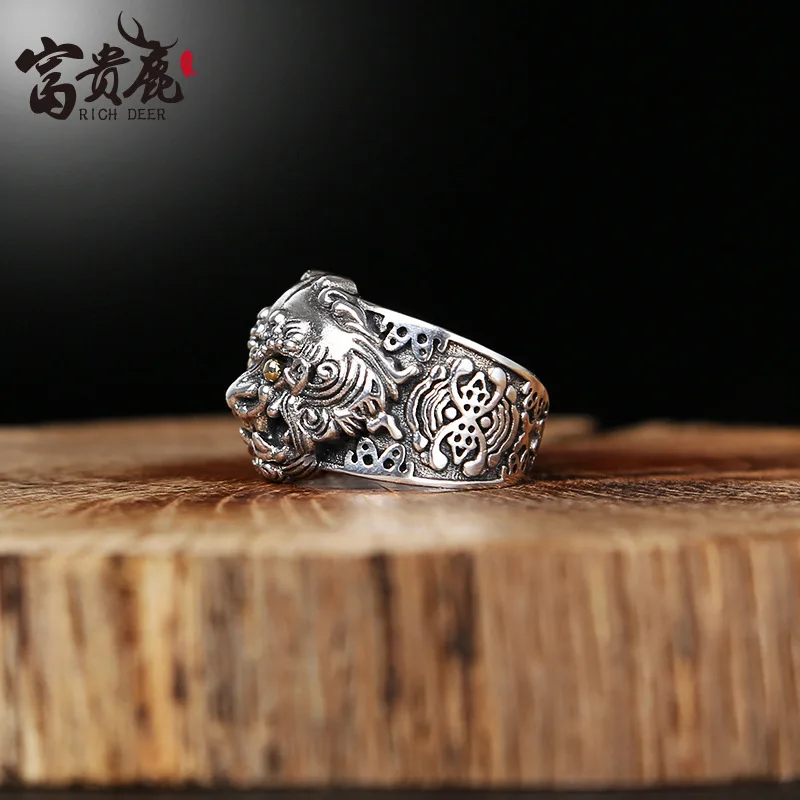 Wholesale 925 sterling silver jewelry chinese style retro thai silver pixiu ring personalized men's open ring trendyy style