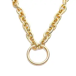 Simple Thick Lock Chain Geometric Hollow Circle Metal Punk Necklace Fashion Jewelry, Golden Necklace
