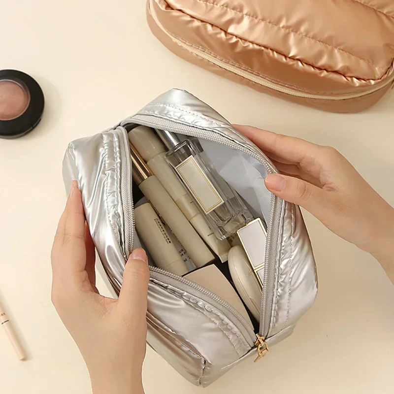 Silver Fashion Large Capacity Travel Makeup Bag Portable Multifunctional Cosmetic Storage Washbag Organizer Makeup Case