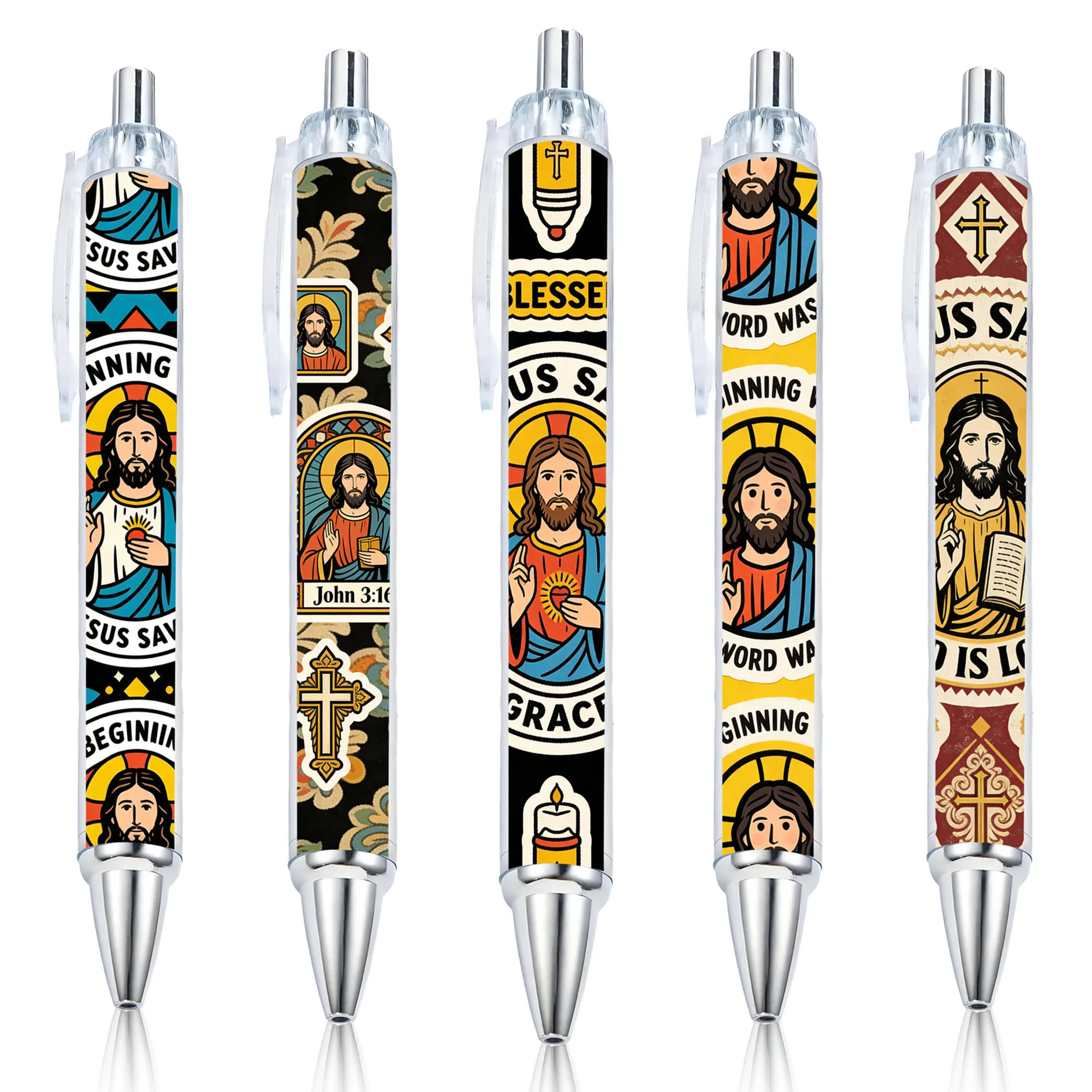 

Набор из 5 ретро-ручек с тематикой Иисуса, шариковые ручки для школы, повседневного письма и учебы