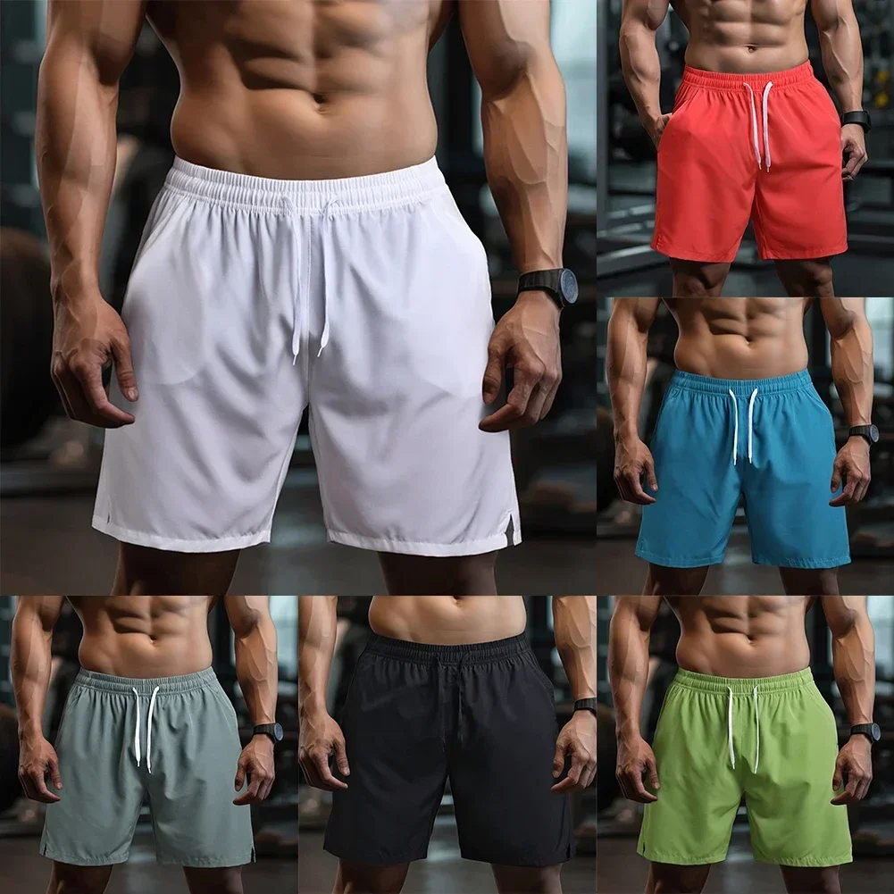 Men Lightweight Thin Quick Drying Drawstring Shorts Pants Running Squat Fit Gym Wear Casual Solid Color