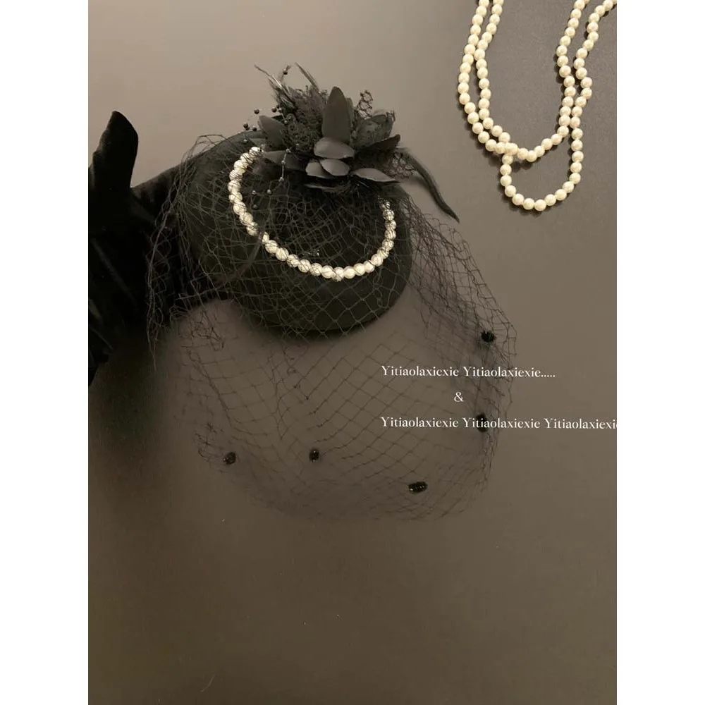 

Black Lace Top Hat Party Decoration Ball British Style Mesh Top Hat Performance Stage Veil Hairpin Stage Performance